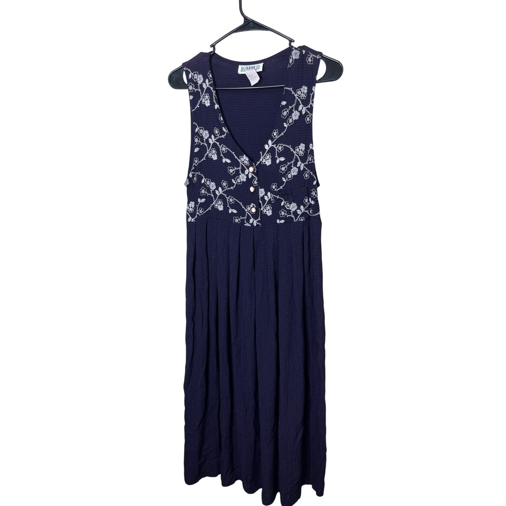 JUST IN THYME LTD Vintage Maxi Dress Sleeveless Floral Embroidered Purple